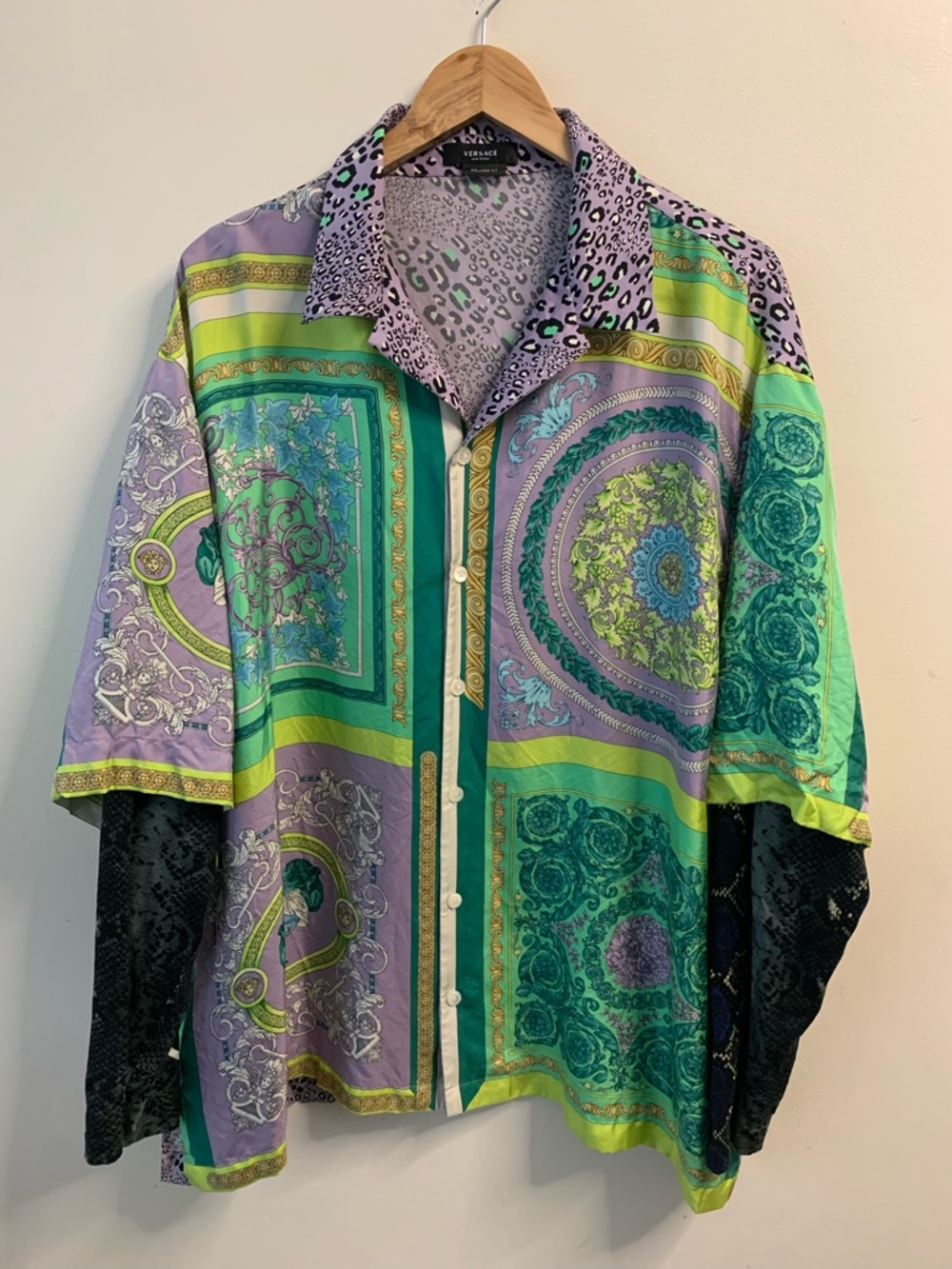 Versace Multicolor Green Purple Baroque Print Button-Down Shirt 2021